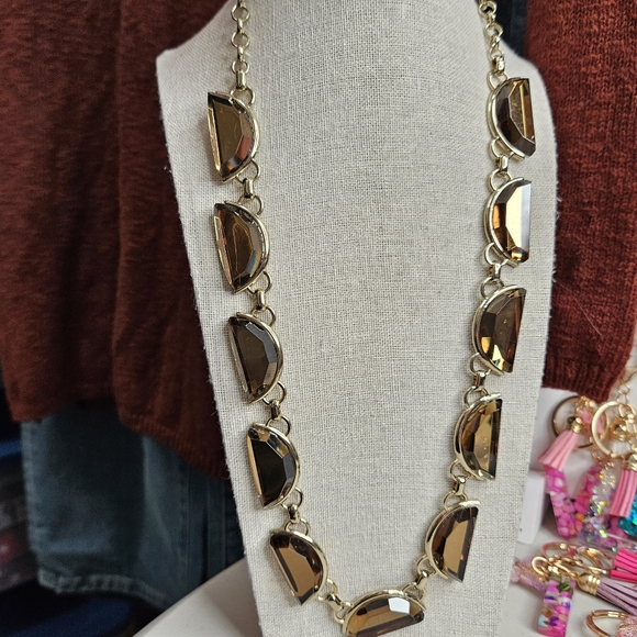 Coldwater Creek Gold Tone Crescent Gem Long Necklace 32 Inches NWT - Picture 12 of 14